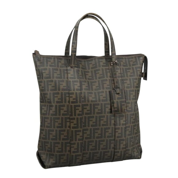 FENDI Zucca Canvas Tote Bag PVC Brown Black 7Va196 Auth mr923 - Picture 1 of 16